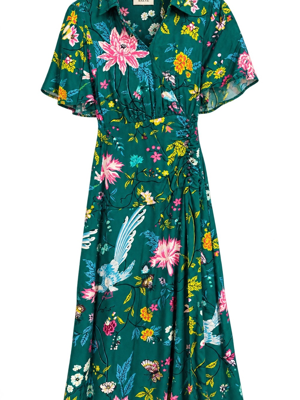 Mauve Teal Floral Wrap Maxi Dress